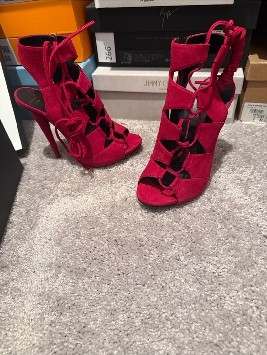 Giuseppe Zanotti Shoes - Giuseppe Zanotti Pink Suede Lace-Up ALIEN Sandals